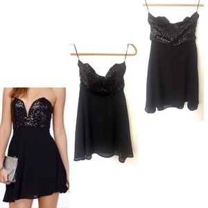 Deep V-Neck Sequin Black Dress Fit and Flare Tobi